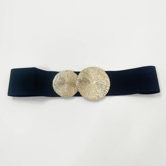 2/$30 NEW Elastic Wide Corset Safe Waist Belt Metallic Snap Buckle Black Cinched - Picture 8 of 14